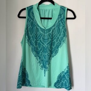 PrAna Breathe Mandala Tank Women’s Medium Aqua Yoga Top Made in USA Sustainable